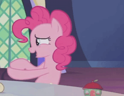 Size: 400x310 | Tagged: safe, derpibooru import, screencap, pinkie pie, earth pony, pony, not asking for trouble, animated, bipedal, cropped, female, gif, mare, reversed, solo, treehouse logo