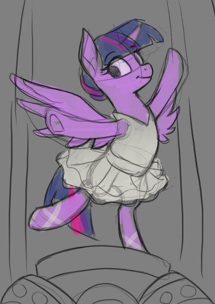 Size: 684x968 | Tagged: safe, artist:redchetgreen, derpibooru import, twilight sparkle, twilight sparkle (alicorn), alicorn, pony, a royal problem, ballerina, clothes, colored sketch, female, mare, smiling, solo, tutu, twilarina