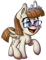 Size: 845x1093 | Tagged: safe, artist:sentireaeris, derpibooru import, zippoorwhill, pegasus, pony, forever filly, chest fluff, female, filly, glasses, grass, mare, open mouth, simple background, solo, transparent background