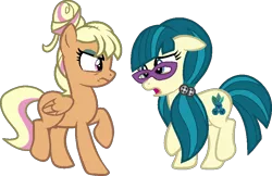 Size: 843x547 | Tagged: safe, artist:berrypunchrules, derpibooru import, chestnut magnifico, juniper montage, ponified, earth pony, pegasus, pony, equestria girls, movie magic, spoiler:eqg specials, equestria girls ponified, female, glasses, mare, open mouth, raised hoof, simple background, transparent background