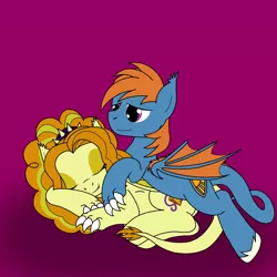 Size: 1280x1280 | Tagged: safe, artist:linedraweer, derpibooru import, adagio dazzle, oc, oc:von, dragon, hybrid, kirin, siren, canon x oc, commission, cuddling, female, male, simple background, sleeping, snuggling, straight