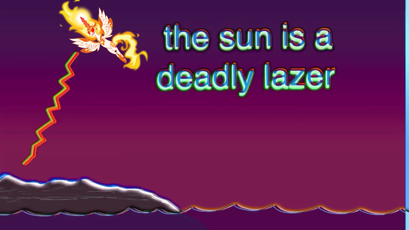 Size: 1067x600 | Tagged: safe, derpibooru import, daybreaker, alicorn, pony, a royal problem, bill wurtz, history of the entire world i guess, laser, meme, ocean, solo, the sun is a deadly laser