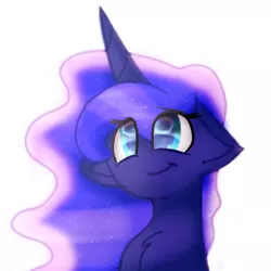 Size: 1024x1024 | Tagged: safe, artist:cottonponysfm, artist:tiz4905, derpibooru import, princess luna, pony, adorable face, bust, chest fluff, colored pupils, cute, floppy ears, horn, lunabetes, portrait, simple background, smiling, solo, white background