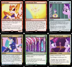 Size: 1127x1047 | Tagged: safe, derpibooru import, edit, edited screencap, screencap, daybreaker, princess celestia, princess luna, starlight glimmer, twilight sparkle, twilight sparkle (alicorn), alicorn, pony, a royal problem, ballerina, canterlot castle, cutie mark swap, female, lavender, magic, magic the gathering, mane of fire, mare, music box, toothbrush, tutu, twilarina