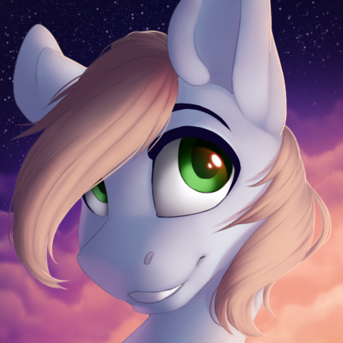 Size: 500x500 | Tagged: safe, artist:silentwulv, derpibooru import, oc, oc:art block, unofficial characters only, pony, close-up, cloud, colored pupils, green eyes, male, night, smiling, solo, stallion, stars