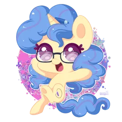 Size: 600x600 | Tagged: safe, artist:exceru-karina, derpibooru import, oc, oc:eleos, unofficial characters only, pony, unicorn, chibi, commission, cute, female, glasses, hnnng, looking at you, mare, simple background, solo, transparent background