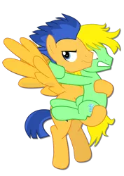 Size: 1600x2263 | Tagged: safe, artist:jucamovi1992, derpibooru import, flash sentry, oc, oc:speed wave, earth pony, pegasus, pony, carrying, cutie mark, flash sentry is not amused, holding a pony, male, scared, simple background, spread wings, stallion, transparent background, unamused, vector, wings