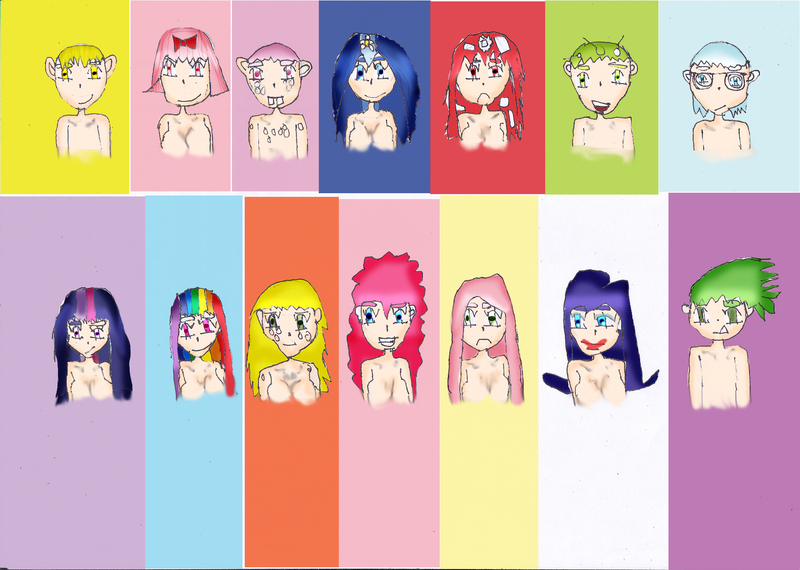 Size: 1752x1248 | Tagged: applejack, artistic nudity, breasts, cuddles (happy tree friends), derpibooru import, flaky, fluttershy, giggles (happy tree friends), happy tree friends, human, humanized, mane seven, mane six, nutty, petunia (happy tree friends), pinkie pie, questionable, rainbow dash, rarity, sniffles, spike, toothy, twilight sparkle