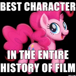 Size: 610x610 | Tagged: best pony, black background, derpibooru import, image macro, meme, my little pony: the movie, opinion, pinkie pie, safe, simple background, solo