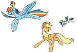 Size: 1024x717 | Tagged: safe, artist:pampoke, derpibooru import, applejack, rainbow dash, oc, oc:apple blossom, oc:static, earth pony, pegasus, pony, appledash, colt, female, filly, lesbian, male, mare, offspring, parent:applejack, parent:rainbow dash, parent:soarin', parents:soarindash, parents:soarinjack, shipping, simple background, sperm donation, transparent background