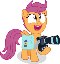 Size: 4752x5013 | Tagged: safe, artist:shutterflyeqd, derpibooru import, scootaloo, pony, parental glideance, absurd resolution, camera, excited, female, filly, saddle bag, simple background, smiling, solo, transparent background, vector