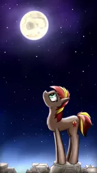 Size: 900x1600 | Tagged: safe, artist:bacbko, derpibooru import, oc, oc:ashley-morning-star, unofficial characters only, pony, moon, night, sky, solo, stone