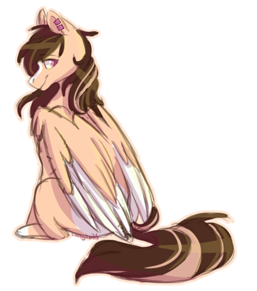 Size: 955x1080 | Tagged: safe, artist:ebonytails, derpibooru import, oc, oc:buttercream scotch, unofficial characters only, pegasus, pony, blaze (coat marking), ear piercing, piercing, simple background, sitting, solo, transparent background