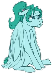 Size: 773x1080 | Tagged: safe, artist:ebonytails, derpibooru import, oc, oc:cumulonimbus, unofficial characters only, pegasus, pony, floppy ears, frown, grumpy, simple background, sitting, solo, transparent background