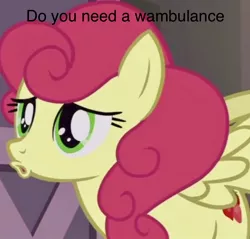 Size: 1158x1106 | Tagged: safe, derpibooru import, edit, edited screencap, screencap, strawberry sunrise, pegasus, pony, honest apple, cropped, image macro, meme, open mouth, solo, strawberry savage, wambulance