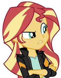 Size: 759x971 | Tagged: safe, derpibooru import, edit, sunset shimmer, equestria girls, movie magic, spoiler:eqg specials, clothes, crossed arms, jacket, leather jacket, simple background, solo, transparent background, vector