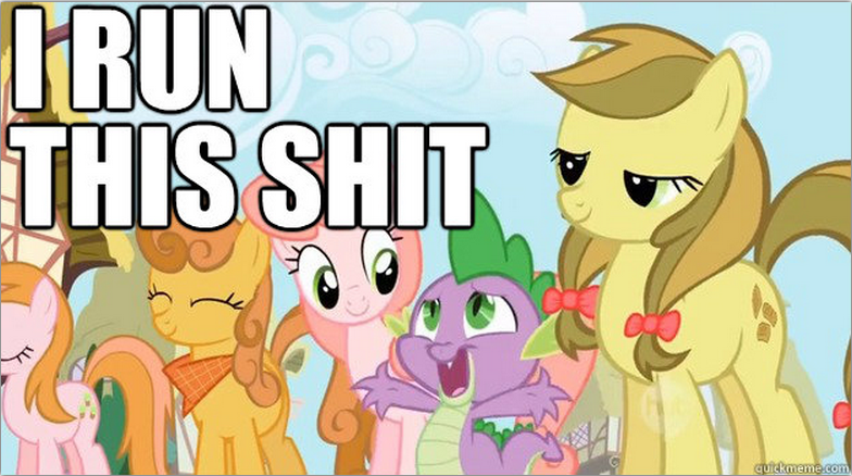 Size: 784x438 | Tagged: safe, derpibooru import, edit, edited screencap, screencap, apple fritter, apple strudely, gala appleby, ginger gold, pacific rose, spike, dragon, earth pony, pony, friendship is magic, apple family member, artifact, brony history, female, image macro, male, mare, meme, sunfire, vulgar