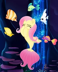 Size: 640x791 | Tagged: angelfish, butterfly fish, cute, derpibooru import, eyes closed, fish, fluttershy, happy, my little pony: the movie, safe, seaponified, seapony fluttershy, seapony (g4), shyabetes, species swap, tropical fish