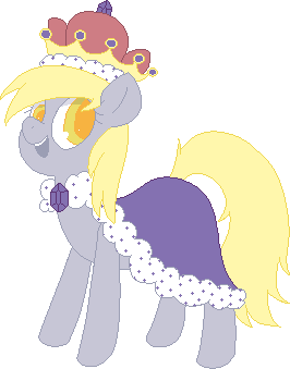 Size: 266x339 | Tagged: safe, artist:tilling-tan, derpibooru import, derpy hooves, pony, a royal problem, 4chan, cape, clothes, crown, drawthread, jewelry, pixel art, queen derpy, regalia, simple background, smiling, solo, transparent background