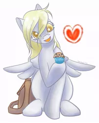 Size: 600x741 | Tagged: safe, artist:puppet-runo, derpibooru import, derpy hooves, pegasus, pony, female, food, mare, muffin, simple background, solo, starry eyes, white background, wingding eyes