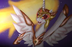 Size: 1200x782 | Tagged: safe, artist:em-polonivm, derpibooru import, daybreaker, alicorn, pony, a royal problem, evil, female, mare, open mouth, scene interpretation, solo