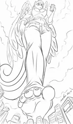 Size: 756x1280 | Tagged: alicorn, anthro, artist:bryan-lobdell, barefoot, belt, boob window, breasts, busty twilight sparkle, city, clothes, crush fetish, cute, derpibooru import, feet, female, fetish, giantess, macro, mare, midriff, mobile phone, pants, phone, plantigrade anthro, semi-grimdark, smartphone, solo, this will end in death, twilight sparkle, twilight sparkle (alicorn), unaware