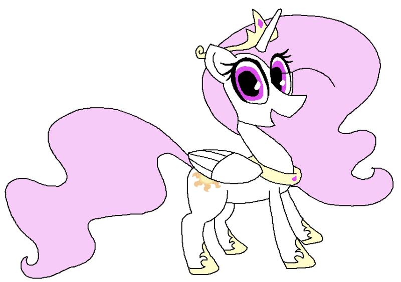 Size: 856x602 | Tagged: artist needed, safe, derpibooru import, princess celestia, alicorn, pony, 4chan, crown, drawthread, horseshoes, jewelry, peytral, pink-mane celestia, regalia, simple background, smiling, solo, white background