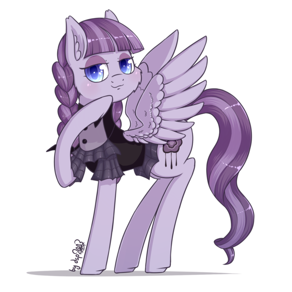 Size: 1536x1536 | Tagged: safe, artist:dsp2003, derpibooru import, inky rose, pegasus, pony, honest apple, :3, :3c, cheek fluff, clothes, dress, ear fluff, female, goth, inkybetes, mare, simple background, smug, solo, spread wings, transparent background, wings