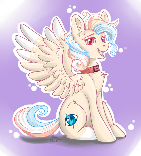 Size: 1800x2000 | Tagged: safe, artist:alexispaint, derpibooru import, oc, oc:aurelia, unofficial characters only, pegasus, pony, chest fluff, collar, ear fluff, female, mare, sitting, solo