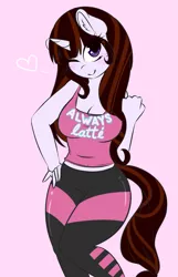 Size: 1233x1920 | Tagged: safe, artist:wickedsilly, derpibooru import, oc, oc:starfishkitty, unofficial characters only, anthro, unicorn, anthro oc, breasts, cleavage, clothes, female, midriff, one eye closed, smiling, solo, tanktop, wink