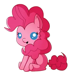 Size: 596x612 | Tagged: safe, artist:amazingmollusk, derpibooru import, pinkie pie, earth pony, pony, baby, baby pony, foal, happy, open mouth, pie daily, simple background, sitting, smiling, solo, transparent background, underhoof