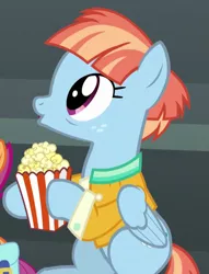 Size: 419x548 | Tagged: safe, derpibooru import, screencap, windy whistles, pony, parental glideance, cropped, cute, food, popcorn, windybetes