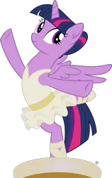 Size: 1800x2841 | Tagged: safe, artist:arifproject, derpibooru import, twilight sparkle, twilight sparkle (alicorn), alicorn, pony, a royal problem, ballerina, clothes, cute, dress, female, mare, simple background, skirt, solo, spread wings, standing, standing on one leg, transparent background, tutu, twilarina, vector, wings