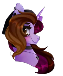 Size: 1137x1387 | Tagged: safe, artist:starshame, derpibooru import, oc, oc:symphony diamond, unofficial characters only, pony, unicorn, beanie, blushing, bust, female, hat, looking back, mare, simple background, smiling, solo, transparent background