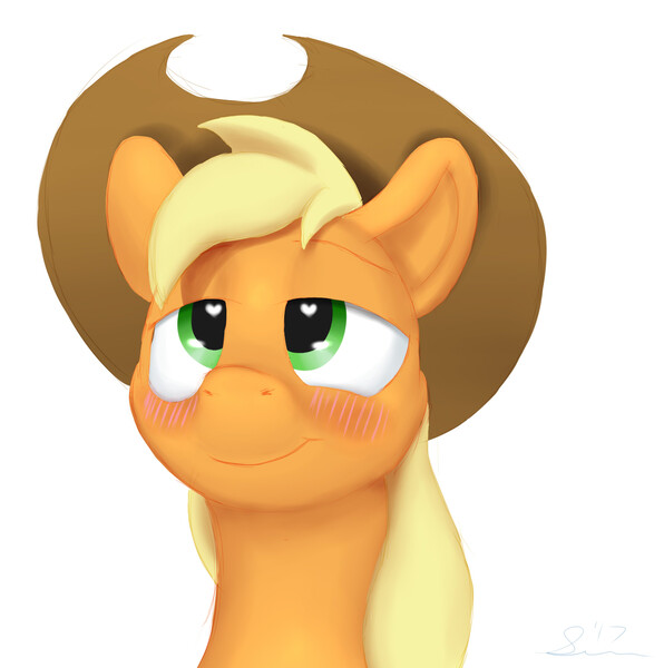 Size: 1489x1499 | Tagged: safe, artist:stillwaterspony, derpibooru import, applejack, pony, blushing, bust, heart eyes, rough, simple background, smiling, solo, white background, wingding eyes