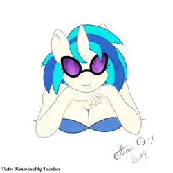 Size: 5250x5250 | Tagged: absurd resolution, anthro, artist:ethanqix, artist:vanchees, breasts, busty vinyl scratch, cleavage, derpibooru import, female, remastered, simple background, solo, solo female, suggestive, vector, vinyl scratch