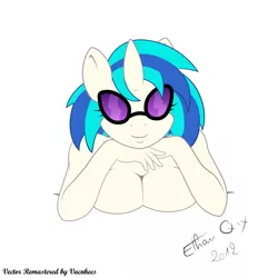 Size: 5250x5250 | Tagged: absurd resolution, anthro, artist:ethanqix, artist:vanchees, breasts, busty vinyl scratch, cleavage, derpibooru import, female, remastered, simple background, solo, solo female, suggestive, vector, vinyl scratch