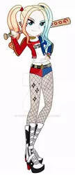 Size: 400x928 | Tagged: dead source, safe, artist:tonecolour12, derpibooru import, equestria girls, baseball bat, dc comics, equestria girls-ified, female, harley quinn, simple background, solo, suicide squad, watermark, white background