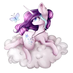 Size: 2000x2000 | Tagged: safe, artist:izuuarts, artist:magicalbrownie, derpibooru import, oc, oc:magical brownie, unofficial characters only, butterfly, pony, unicorn, cloud, female, high res, mare, simple background, solo, transparent background