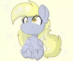 Size: 6000x5000 | Tagged: safe, artist:meowmavi, derpibooru import, derpy hooves, pegasus, pony, absurd resolution, chest fluff, chibi, cute, derpabetes, female, mare, raised hoof, simple background, sitting, solo