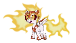 Size: 1024x576 | Tagged: safe, artist:bonsia-lucky, derpibooru import, daybreaker, alicorn, pony, a royal problem, diabreaker, fangs, female, filly, helmet, looking at you, mare, simple background, smiling, solo, transparent background, younger