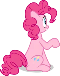 Size: 7000x8792 | Tagged: safe, artist:luckreza8, derpibooru import, pinkie pie, earth pony, pony, a flurry of emotions, absurd resolution, female, grin, mare, raised hoof, simple background, sitting, smiling, solo, transparent background, vector