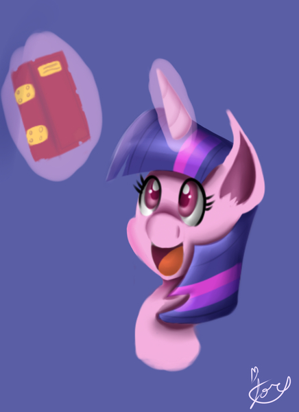 Size: 1624x2237 | Tagged: safe, artist:jorge123esp, derpibooru import, twilight sparkle, pony, book, cute, female, glowing horn, magic, mare, open mouth, simple background, solo, telekinesis, that pony sure does love books, twiabetes