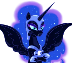 Size: 1600x1400 | Tagged: safe, artist:tina-de-love, derpibooru import, nightmare moon, alicorn, pony, crossed hooves, frown, lidded eyes, simple background, solo, spread wings, transparent background, wings