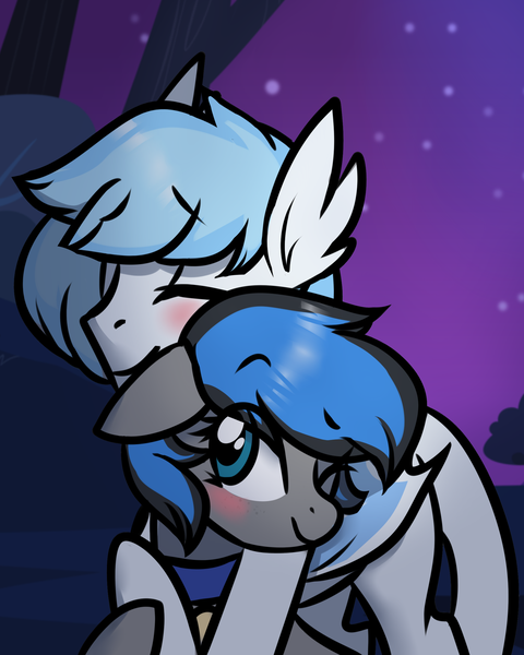 Size: 2000x2500 | Tagged: artist:mimisaurusrex, collar, couple, cute, derpibooru import, dracony, hug, hybrid, love, night, oc, oc:frost fang, oc:winter fang, one eye closed, safe, smiling, snuggling, unofficial characters only