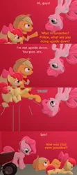 Size: 1920x4320 | Tagged: safe, artist:red4567, derpibooru import, apple bloom, applejack, pinkie pie, pony, 3d, absurd resolution, barn, bugs bunny, comic, dialogue, falling, pinkie being pinkie, reference, sound effects, source filmmaker, upside down, wheelbarrow