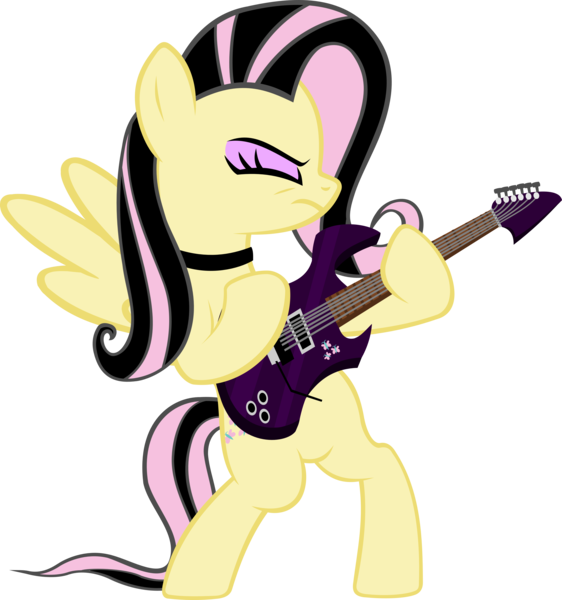 Size: 4976x5312 | Tagged: safe, artist:ironm17, derpibooru import, fluttershy, pegasus, pony, absurd resolution, bipedal, collar, electric guitar, emoshy, eyes closed, female, guitar, heavy metal, mare, metal, metalshy, simple background, solo, transparent background, vector