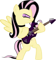 Size: 4976x5312 | Tagged: safe, artist:ironm17, derpibooru import, fluttershy, pegasus, pony, absurd resolution, bipedal, collar, electric guitar, emoshy, eyes closed, female, guitar, heavy metal, mare, metal, metalshy, simple background, solo, transparent background, vector