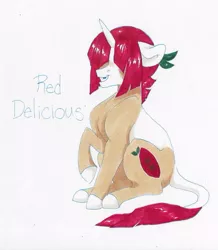 Size: 539x617 | Tagged: safe, artist:frozensoulpony, derpibooru import, oc, oc:red delicious, unofficial characters only, pony, unicorn, hair over eyes, male, offspring, parent:big macintosh, parent:sugar belle, parents:sugarmac, raised hoof, solo, stallion, traditional art