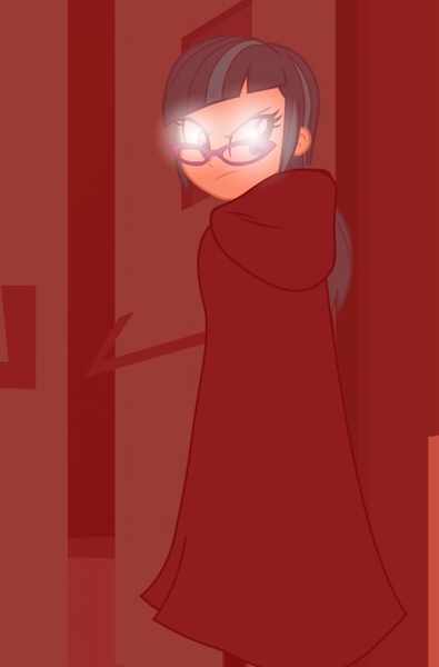 Size: 497x755 | Tagged: safe, derpibooru import, edit, edited screencap, screencap, juniper montage, equestria girls, movie magic, spoiler:eqg specials, angry, cape, clothes, cropped, glasses, glowing eyes, glowing eyes meme, meme, solo, this will end in pain